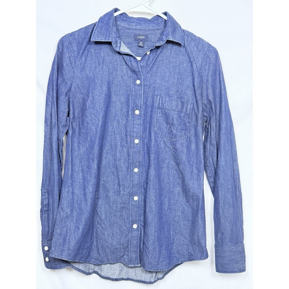 J.Crew Chambray Button Down Shirt Womens XS Blue Lightweight Cotton Denim